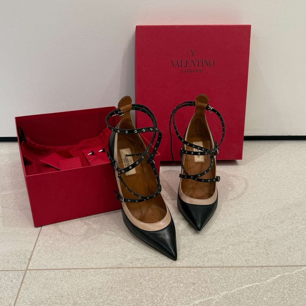 Valentino Garavani Black and Cream Strappy Heels